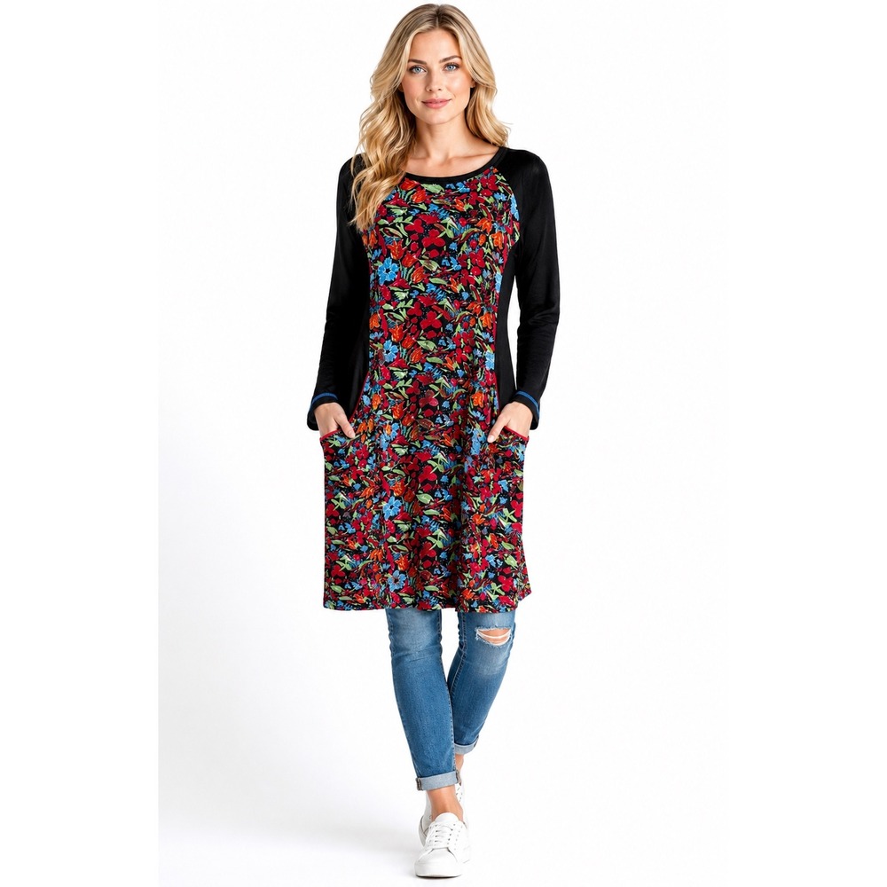 Orientique Naturally Australian Floral Pocket Dress XL Lagenlook Artsy Boho
